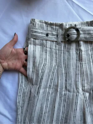 Anthropologie Ett:Twa Mauritius Paperbag Waisted Belted White Black Pants Size 0 thumbnail 6
