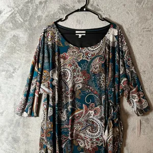 Paisley Print Shift Tunic Dress 3/4 Sleeve Boho Chic Teal Multicolor Size 3X New thumbnail 2