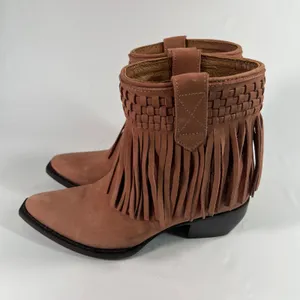 Frye Women's Sacha Short‎ Fringe Nubuck Leather Bootie in Rose Cake Size 6B Boho thumbnail 3