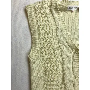 Vintage Grand Tier Womens‎ Cream Cable Knit V Neck Button Vest Sweater Size L thumbnail 8