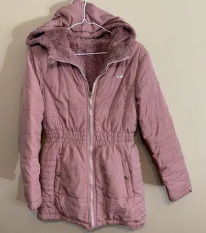 Long Puffer Coat Fur Lined Pink Hoodie Pockets DKNY thumbnail 1