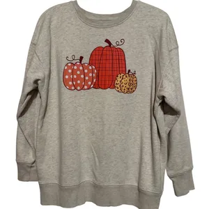 Positive Tees Women's Cream Three Orange Stylized Pumpkin Sweatshirt Size M thumbnail 1