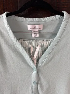 Karen Neuburger Light Turquoise Short Sleeve Pajama Set Wide Leg Capri XL thumbnail 4