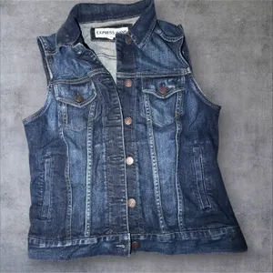 Express Jeans Womens Dark Wash Denim Trucker Vest Small Indigo Stretch Cotton thumbnail 1