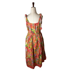Lands' End Dress Women‎ Medium Orange Tropical Floral Smocked Tie Shoulder Midi thumbnail 7