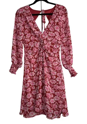 Julia Jordan Pink Floral Twist Front Cutout Back Mini Dress Pink‎ Red Size 2 thumbnail 1
