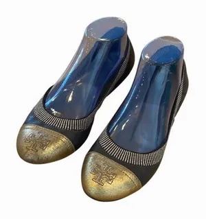 Tory Burch Gold/Brown Leather Scrunch‎ Ballet Flats Size 8.5 thumbnail 1