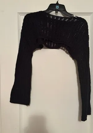 Women's Black Cropped Open-Knit Shrug - Versatile Layering Bolero, Sz. S thumbnail 1