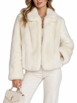 Ann Taylor LOFT Faux Fur Short Jacket White Size 4P thumbnail 1