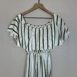Astier New York Amal Striped Maxi Dress Pink Green XS Ruffle 100% Silk $595 thumbnail 7