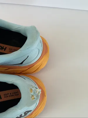 Hoka Clifton 8 Women's Mint Blue Running Shoes with Orange Midsole thumbnail 6