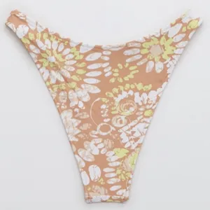 Aerie • NWT Tan Yellow White Pattern Cheekiest High Rise Floral Bikini Bottom thumbnail 3