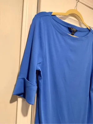 NWOT LRL Ralph Lauren Size L Blue Top Cuffed Short Sleeve Stretch Classic Logo thumbnail 3