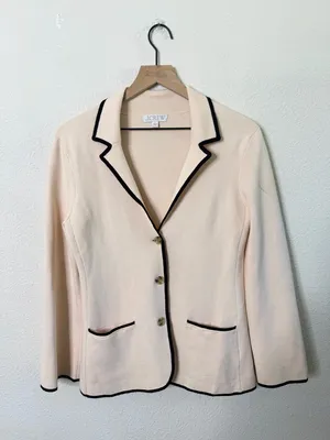 J Crew Contrast Trim Waisted‎ Sweater-Blazer Knit Cream Womens Size S thumbnail 5
