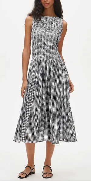 J.Crew | NWT Lina Smocked Midi Dress in Black White Gingham | Sz XS thumbnail 1