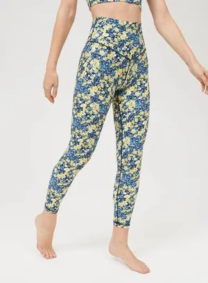 Aerie Real Me 7/8 Hi Rise Legging L Blue & Yellow Floral thumbnail 1