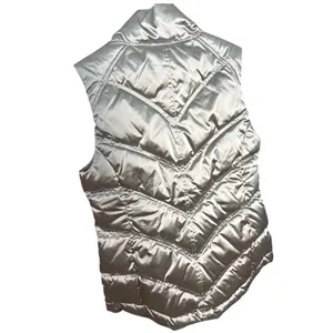 Athleta Womens Metallic Silver Down Puffer Vest Mock Neck Chevron Quilt Size M thumbnail 3