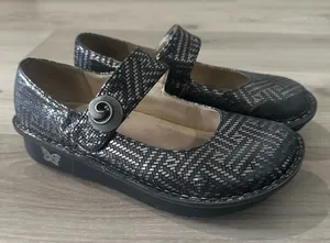 ALEGRIA BY‎ PG LITE BLACK & SILVER METALLIC MARY JANES Sz 38 EU PAL-532 8/8.5 US thumbnail 1
