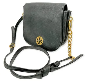 Tory Burch | One Size | Everly Black Pebbled Leather Flap Saddle Bag thumbnail 3