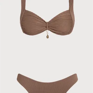 NWT Rihoas Brown Ribbed Bikini Set Size M thumbnail 2
