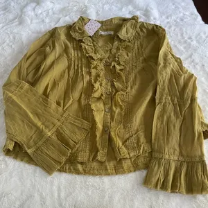 nwt free people Savannah Ruffle Button-up Shirt Ochre Earth size extra small XS thumbnail 1