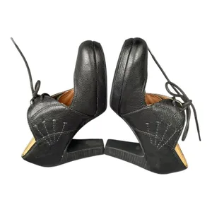Clarks Artisan Sz 5.5 Platform Pumps Black Leather Laces Academia Preppy Witchy thumbnail 11