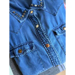 Western Snap Tencel Lyocell Front Chambray Shirt Studded Collar Small thumbnail 6