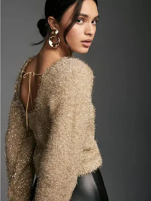 ANTHRO Eyelash Tie Back Pullover Sweater thumbnail 2