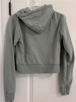 Brandy Melville Cropped Sage Green Zip Hoodie thumbnail 3