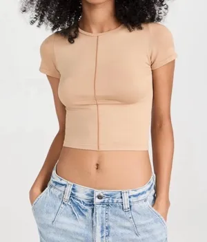 Good American So Soft Sculpted Tee T-Shirt Stretch Pecan 1 2 Small Medium thumbnail 1