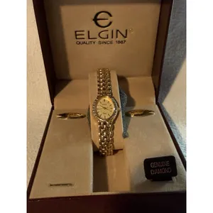 Elgin Diamond Accent Quartz Wristwatch Gold Oval Dress Analog with Box thumbnail 2