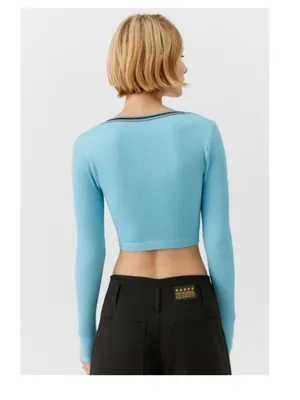 $60 NWT Urban Outfitters Out From Under Go For Gold Baby Blue Seamless Long Slee thumbnail 6