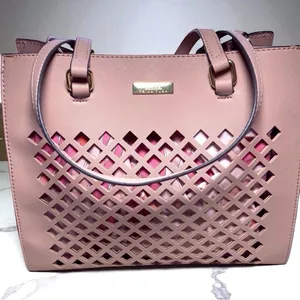 Trina Turk Pink Lattice Handbag with Floral Liner – summer bag thumbnail 1