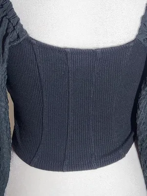Urban Outfitters Black Ribbed Knit Square Neck Full Sleeve Crop Top Size Small thumbnail 5