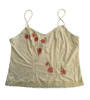 y2k size large Lola Delicate Floral Lace Trim Slip Tank Top cream rose thumbnail 1