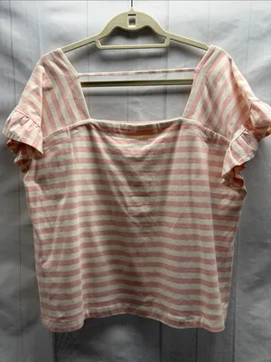 Free Assembly NWT Pink and Cream Square Neck Ruffle Short Sleeve Top Size Large thumbnail 4