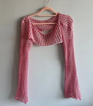 pink crochet long sleeve bolero shrug thumbnail 1