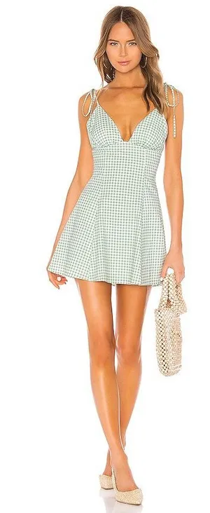 Lovers + Friends Cat Mini Dress mint green gingham thumbnail 1