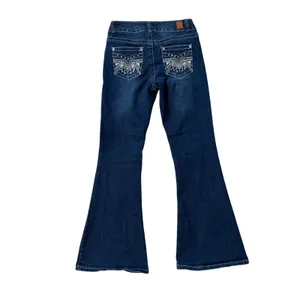 Gogo Jeans Y2k Gogo Womens Dark Wash Flare Leg‎ Embroidered Studded Denim Blue LowRise 7/28 thumbnail 2