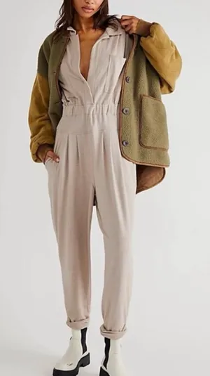 Free People Beach Faye Jumpsuit in Oyster Size M thumbnail 1