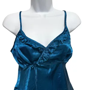Satin Romantic Babydoll Cami L‎ Teal Ruffle Trim Y2K Coquette Lingerie Style Top thumbnail 3