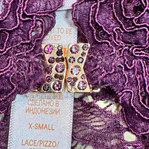 Savage X Fenty Lace Bralette Bra Purple XSmall Adjustable Straps Rhinestone Logo thumbnail 3