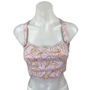 Jonathan Simkhai Tilly Purple Gold Floral Sleeveless Tie Back Cami Crop Top Sz M thumbnail 3