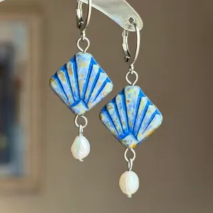 Handmade quality Czech glass fan & freshwater dangle necklace🌀 thumbnail 6