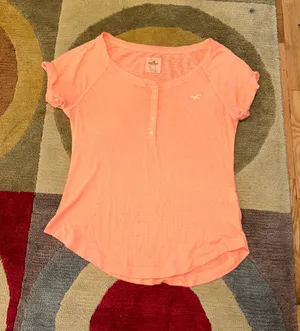 Hollister Y2K Style Orange Peach Short Sleeve Henley T Shirt Burnout Material S thumbnail 1