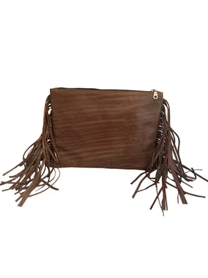Gift From Morocco Brown Faux Leather Clutch Bag Purse Fringe Handbag Vegan thumbnail 8