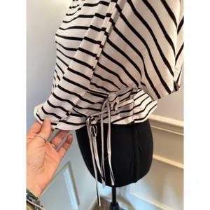 Cider Black & White Striped Cropped Tee Shirt with Side Ties Basic Minimalist thumbnail 4
