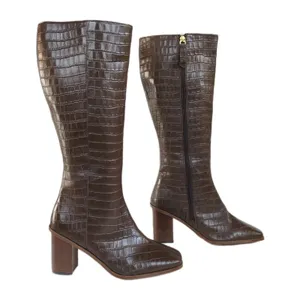 JOURNEE COLLECTION Tamori Leather Boot Brown Croc Embossed Knee High Women's 9.5 thumbnail 3