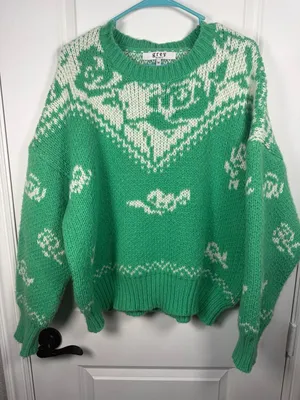 Grey Bandit Green and White Floral Pattern Crew Neck Sweater thumbnail 1