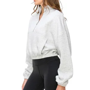 Lazy Sunday Half Zipped Cropped Sweatshirt Women’s Large Heather Gray Athleisure thumbnail 2